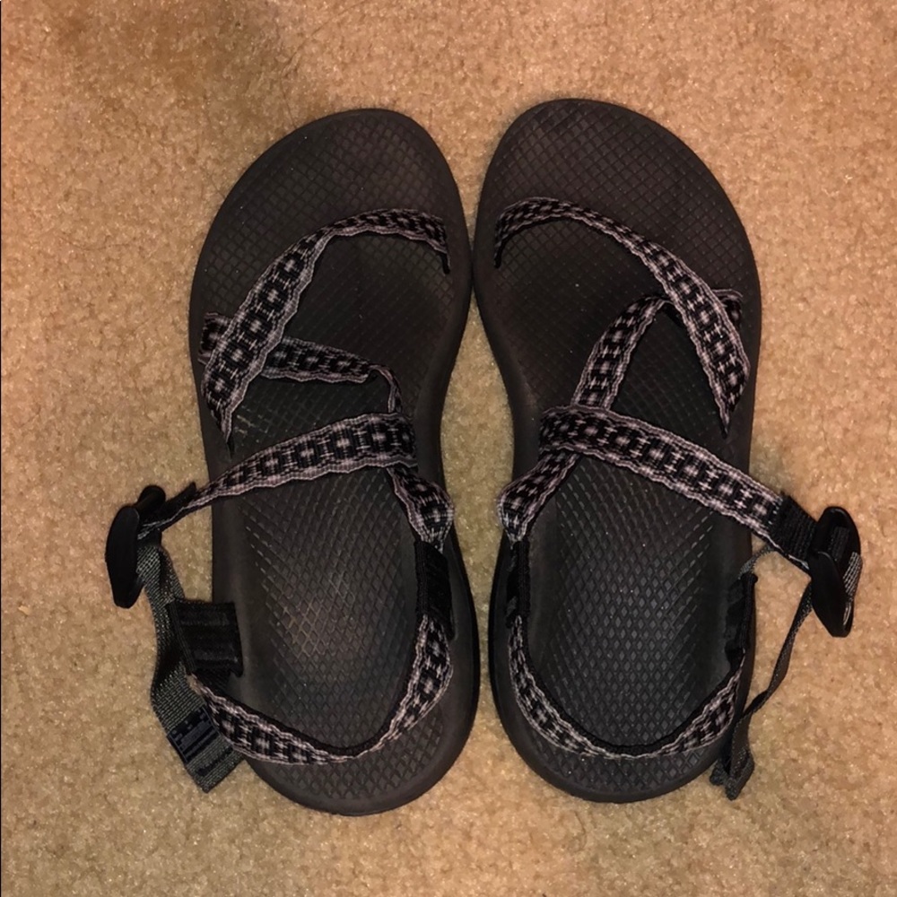 Gently worn black and white chacos